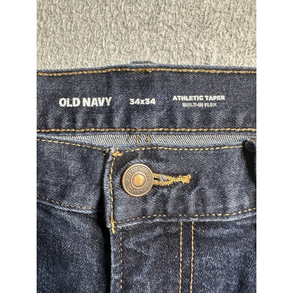 Old Navy Athletic Jeans Mens 34x34 (34x31) Dark Wash Blue Built-In Flex Denim - Picture 9 of 14